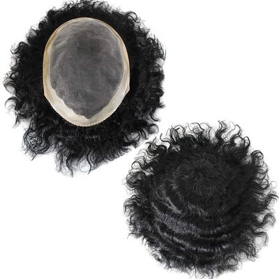 LYRICAL HAIR Afro Curly Wavy Toupee Hairpiece for Men Monofilament Mens Wig Poly Skin NPU Around Curly Hair Systems Replacements Durable (8"X11"-20MM Curl, #1 Jet Black-110% Light to Medium Density)