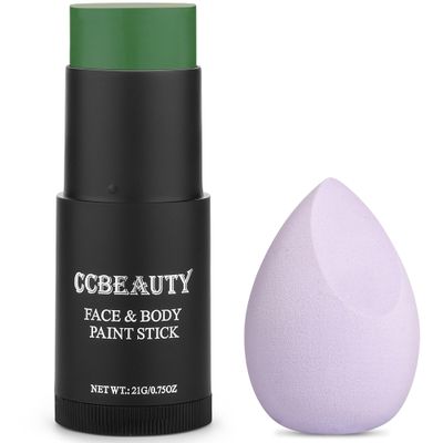 CCbeauty Witch Green Face Paint Stick, Face Painting Kit, Non Toxic SFX Makeup For Grinch Monster Halloween Costume Cosplay,Professional Body Paint,Full Coverage Painting Foundation With Makeup Sponge
