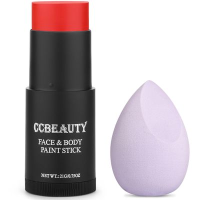 CCbeauty Devil Red Face Paint Stick,Face Painting Kit,Non Toxic SFX Makeup For Clown Spider Halloween Costume Cosplay,Professional Body Paint Stick,Full Coverage Painting Foundation With Makeup Sponge