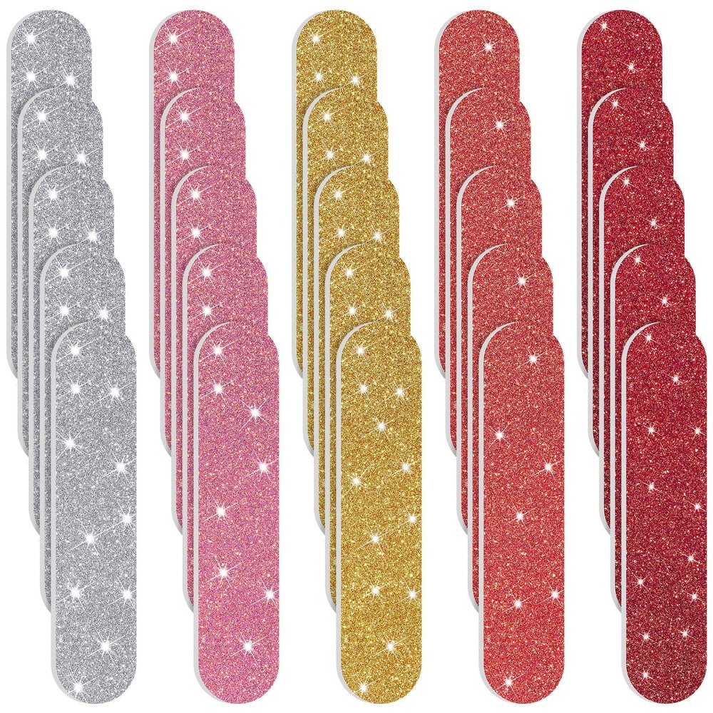 150 Pieces Disposable Mini Nail Files Bulk Double Sided Emery Small Colorful Nail Files for Home Salon Use (Glitter Style)