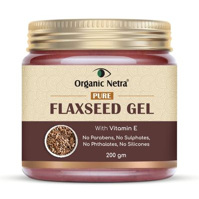 Organic Netra Pure Flaxseed Gel With Vitamin E For Hair & Skin, Strengthens & Nourishes Hair & Skin Health, Safe & Mild for All Skin Type, Reduces Fine Lines & Wrinkles, 7.05 Oz