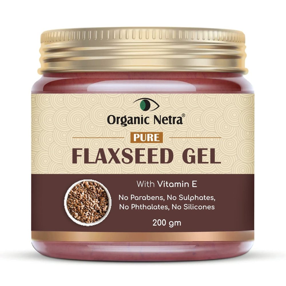 Organic Netra Pure Flaxseed Gel With Vitamin E For Hair & Skin, Strengthens & Nourishes Hair & Skin Health, Safe & Mild for All Skin Type, Reduces Fine Lines & Wrinkles, 7.05 Oz