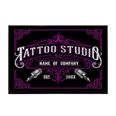 VictoryStore Custom Tattoo Studio Doormat, 24x36 Inches, Tattoo Shop Floor Mat, Gifts for Tattoo Artists (Pink)