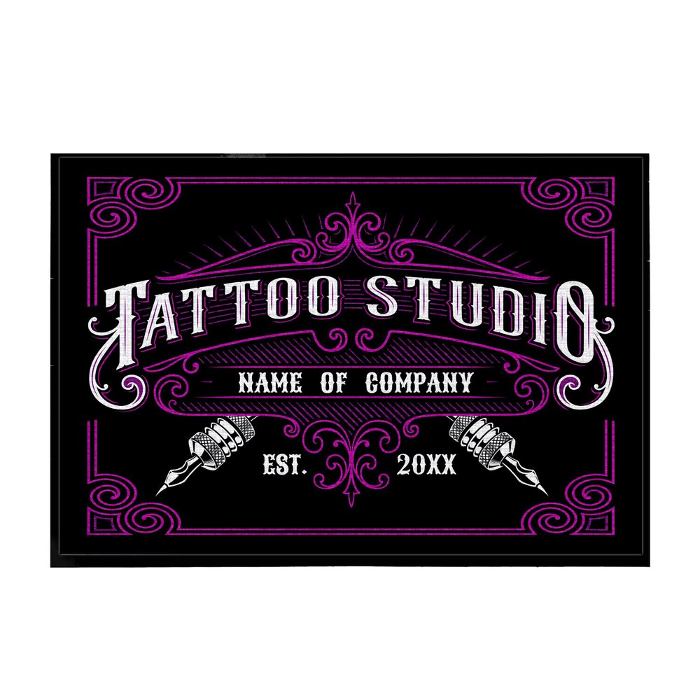 VictoryStore Custom Tattoo Studio Doormat, 24x36 Inches, Tattoo Shop Floor Mat, Gifts for Tattoo Artists (Pink)