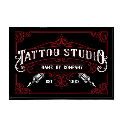 VictoryStore Custom Tattoo Studio Doormat, 24x36 Inches, Tattoo Shop Floor Mat, Gifts for Tattoo Artists (Red)