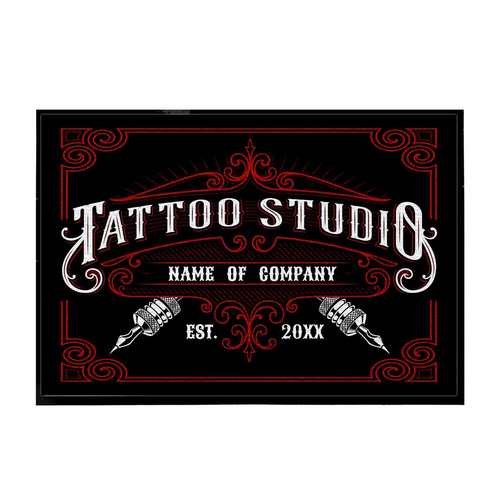 VictoryStore Custom Tattoo Studio Doormat, 24x36 Inches, Tattoo Shop Floor Mat, Gifts for Tattoo Artists (Red)