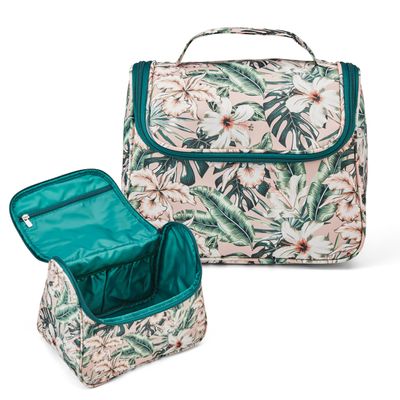 Conair Travel Makeup Bag, Large Toiletry and Cosmetic Bag with Internal Organizer, Perfect for Weekend Getaways or Long Vacations, Weekender Shape in Tropical Print