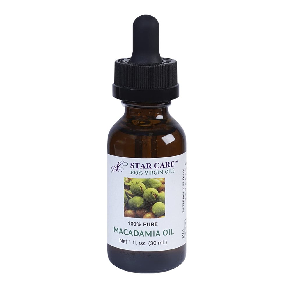 STAR CARE 100% Pure Macadamia Oil 1 oz (30ml) Premium Virgin Macadamia Nut Oil for Hair Skin Face Nails Deeply Moisturizing Fast-Absorbing Carrier Oil with Dropper