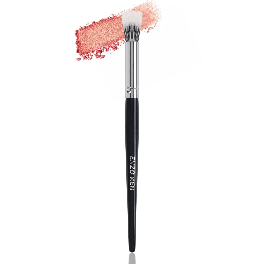 ENZO KEN Stippling Makeup Brush, Natural Goat Hair Makeup Brush, Natural Blush Brushes, Stippling Brush Makeup, Small Powder Brushes, Detail Blush Brush, Fluffy Make up Brush - Black, 202M