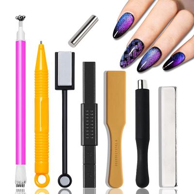 XEAOHESY 8 Pieces Nail Magnet Tool Set Double-Head Flower Design Nail Magnet Pens Multi-Function Magnet Board Magnet Stick 3D Magnetic for Cat Eye Gel Polish Nail Art