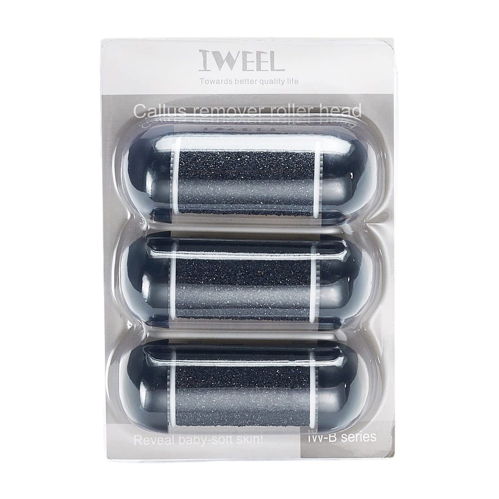 3 Coarse Replacement Roller Head for Model IW-9043 IW-9046 Electric Callus Remover Foot File Pedicure Tools for Feet Callus Shaver Pedicure kit for Cracked Heels and Dead Skin, Black