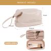 Abiudeng Large Makeup Bag for Women,Travel Makeup Organizer with Brush Holder, Dopp Kit Essentials,Waterproof PU Cosmetic Bag for Traveling,Multi Compartment, Cute,Spacious Capacity-white view 2