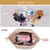 Abiudeng Large Makeup Bag for Women,Travel Makeup Organizer with Brush Holder, Dopp Kit Essentials,Waterproof PU Cosmetic Bag for Traveling,Multi Compartment, Cute,Spacious Capacity-white view 4