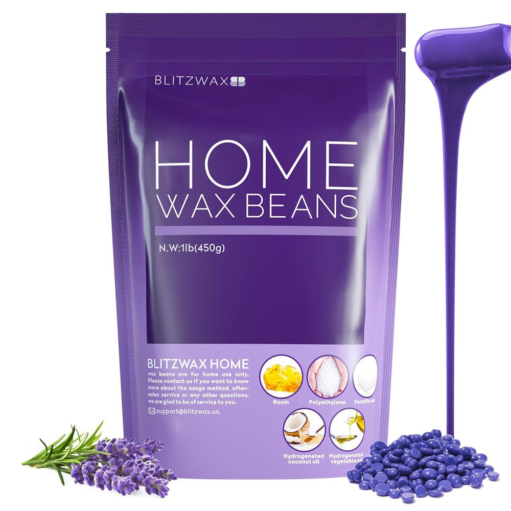 BLITZWAX Lavender Hard Wax Beads for Hair Removal - 1lb Coarse Hair Formula - Painless Wax for Sensitive Skin, Face, Full Body, Bikini - At-Home Waxing Beads for Women Men