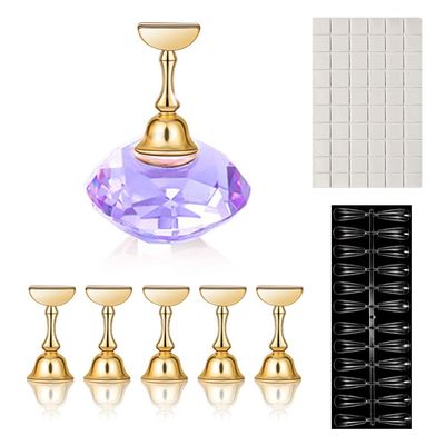 Nail Art Proseffional Magnetic Nail Holder Practice Training Display Stand with Clay + 240pcs Nail Piece Showing Nail Tools Kit (Purple)