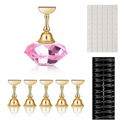 Nail Art Proseffional Magnetic Nail Holder Practice Training Display Stand with Clay + 240pcs Nail Piece Showing Nail Tools Kit (Pink)