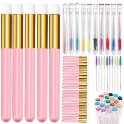 70 Pieces Lash Shampoo Brushes Facial Cleansing Makeup Brushes,Include 30 Eyelash Extensions Cleaning Brush,10 Mascara Brushes with Container,30 Diposable Lash Wands Blackhead Remover,Pink