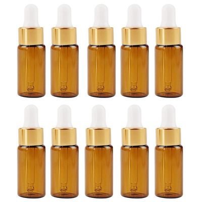 20 Pack 5ml Essential Oil Glass Bottle Brown with Gold Plated White Lid Leakproof Empty Refillable Travel Liquid Container