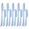 FOMIYES 10Pcs Foldable Stainless Steel Eyebrow Razors for Women, Portable Facial Hair Removal Trimmer with Plastic Handle, Blue view 1