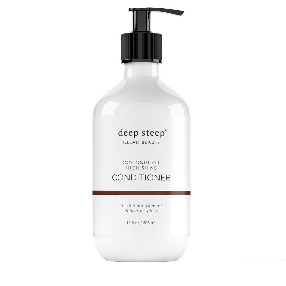 Deep Steep High Shine Coconut Oil Conditioner, 17 oz Moisturizing Conditioner with Aloe, Argan Oil, Glycerin, Rice Protein & Coconut Oil Silicone-Free, Vegan, Clean Beauty Hair Care, Soft Hair