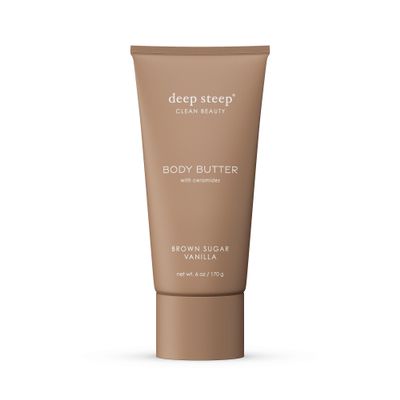 Deep Steep Body Butter, 6 oz  Rich Moisturizer with Ceramides, Coconut Oil, Argan Oil & Aloe Vera  Vegan, Clean Beauty, Smooth & Hydrated Skin (6 Ounces, Brown Sugar Vanilla)