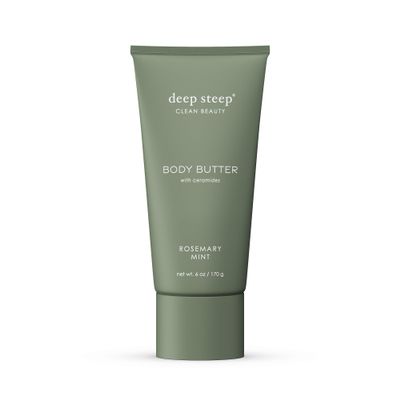 Deep Steep Body Butter, 6 oz  Rich Moisturizer with Ceramides, Coconut Oil, Argan Oil & Aloe Vera  Vegan, Clean Beauty, Smooth & Hydrated Skin (6 Ounces, Rosemary Mint)