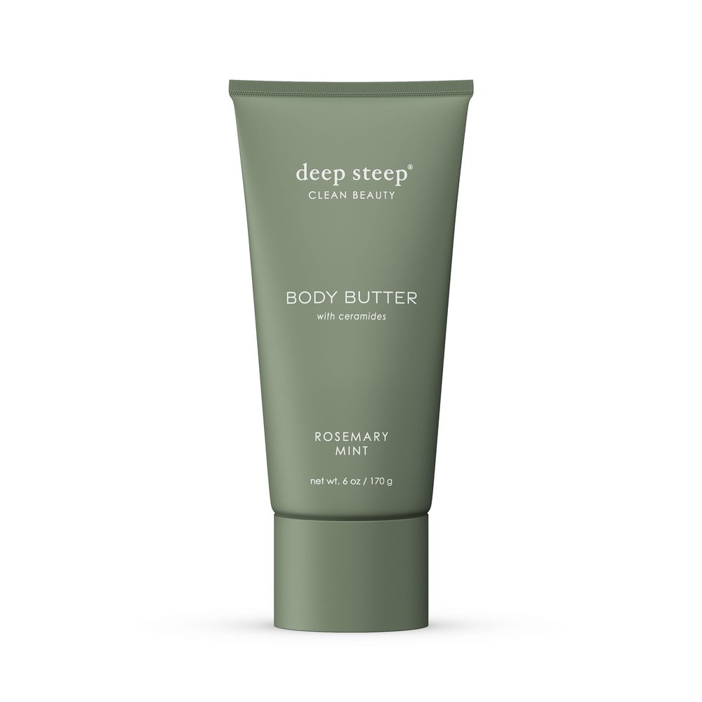 Deep Steep Body Butter, 6 oz  Rich Moisturizer with Ceramides, Coconut Oil, Argan Oil & Aloe Vera  Vegan, Clean Beauty, Smooth & Hydrated Skin (6 Ounces, Rosemary Mint)