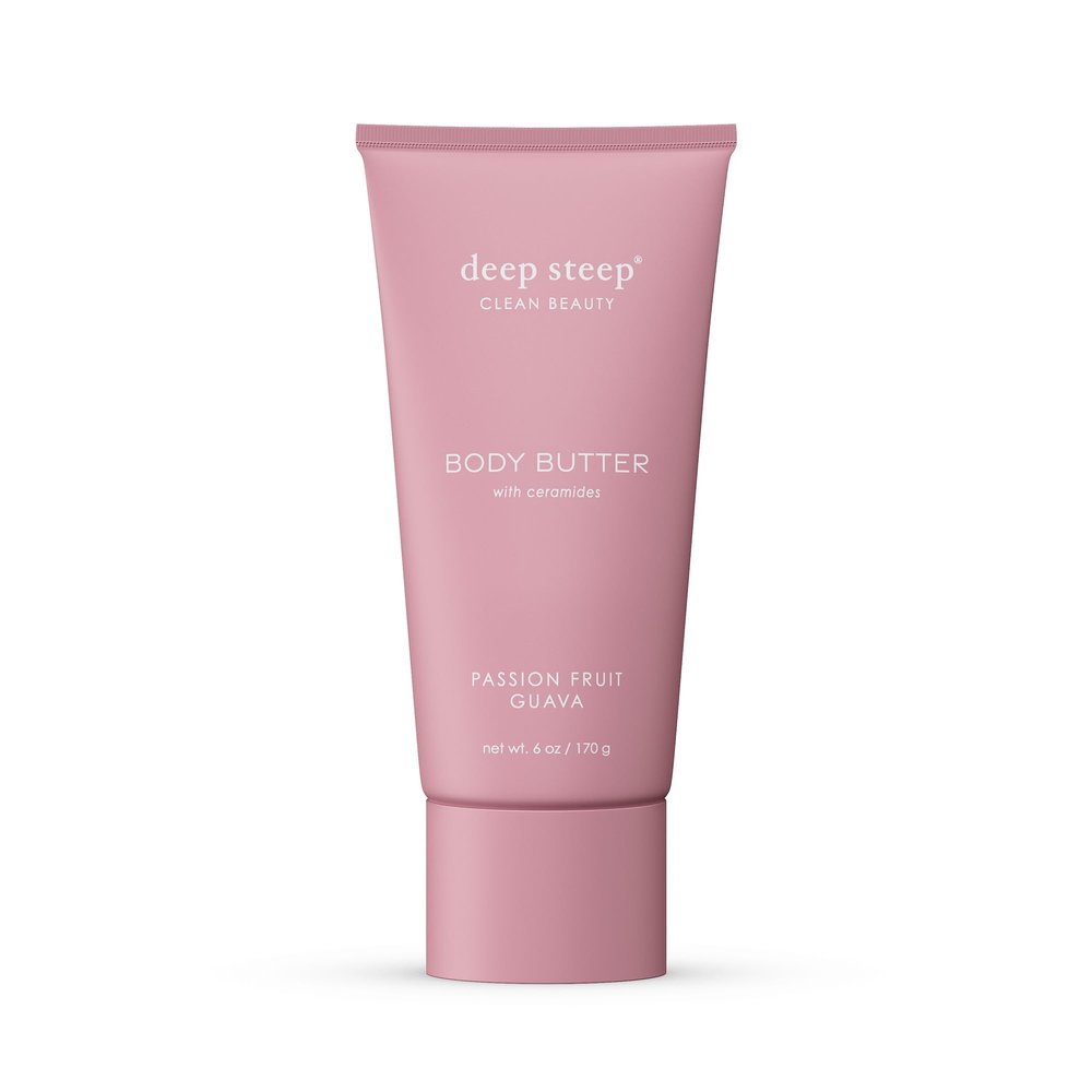 Deep Steep Body Butter, 6 oz Rich Moisturizer with Ceramides, Coconut Oil, Argan Oil & Aloe Vera Vegan, Clean Beauty, Smooth & Hydrated Skin (6 Ounces, Passion Fruit Guava)