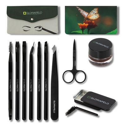 GLORIAPELO Eyebrow Brush Set  Premium Make-up Brush Kit  10pcs Eyebrow Brush Makeup - Professional Make-up Brush Set - Eyebrow Makeup Gel - Eyebrow Lamination Soap