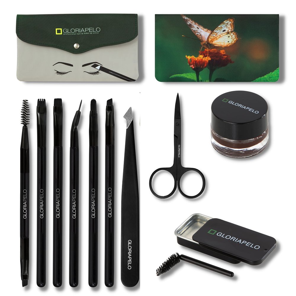 GLORIAPELO Eyebrow Brush Set  Premium Make-up Brush Kit  10pcs Eyebrow Brush Makeup - Professional Make-up Brush Set - Eyebrow Makeup Gel - Eyebrow Lamination Soap