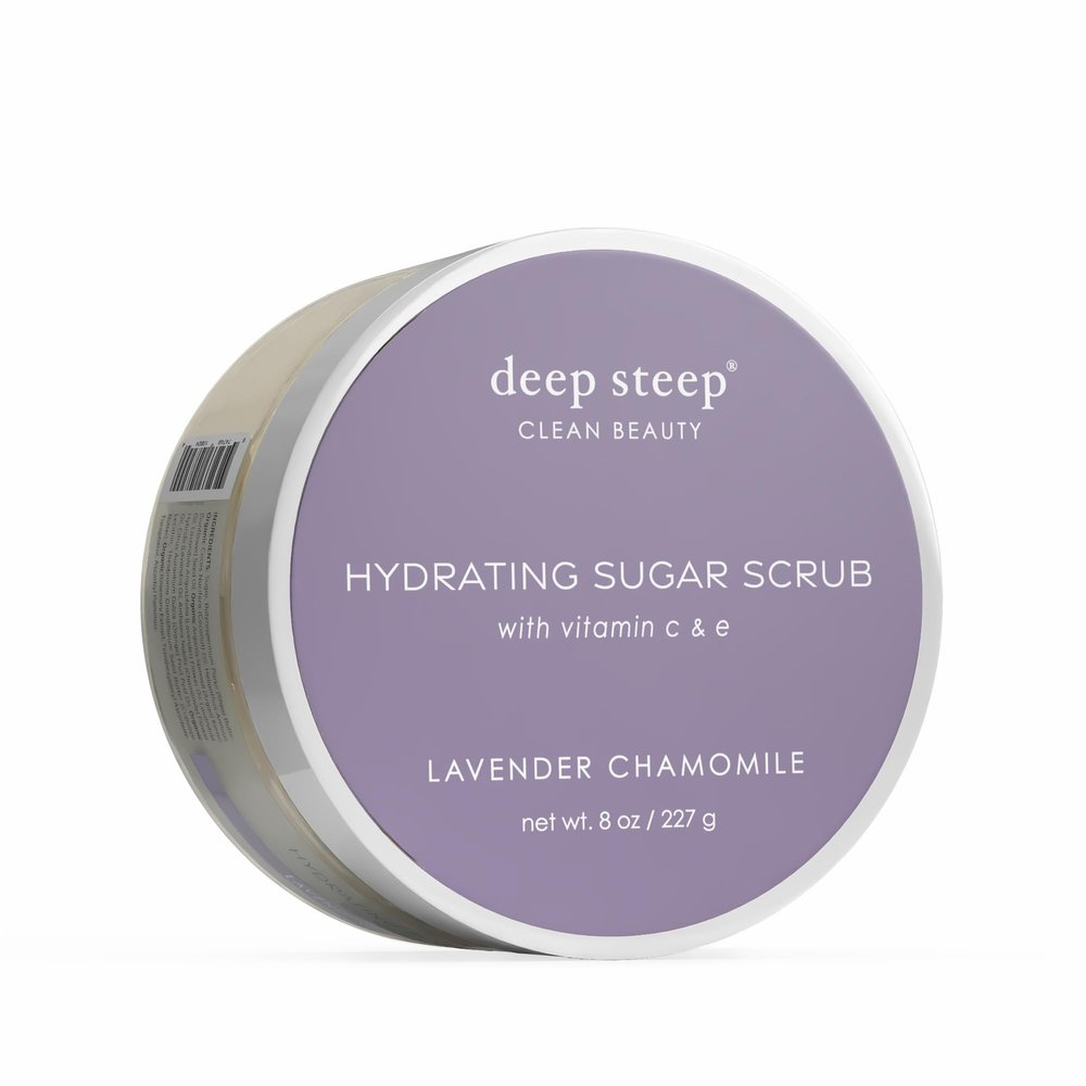 Deep Steep Sugar Scrub, Lavender Chamomile, 8 oz  Exfoliating Body Scrub with Organic Coconut Oil, Shea Butter & Argan Oil  Vegan, Clean Beauty, Smooth, Soft & Nourished Skin