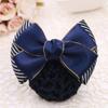 4pcs Women Hair Snood Net Gold Edge Bowknot Decor Barrette Elastic Thick Mesh Hair Bun Cover Double-layers Bow Crochet Hairnet Professional Hair Clip for Formal Lady Working Styling Accessories (Blue&Stripes) view 2
