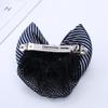 4pcs Women Hair Snood Net Gold Edge Bowknot Decor Barrette Elastic Thick Mesh Hair Bun Cover Double-layers Bow Crochet Hairnet Professional Hair Clip for Formal Lady Working Styling Accessories (Blue&Stripes) view 3