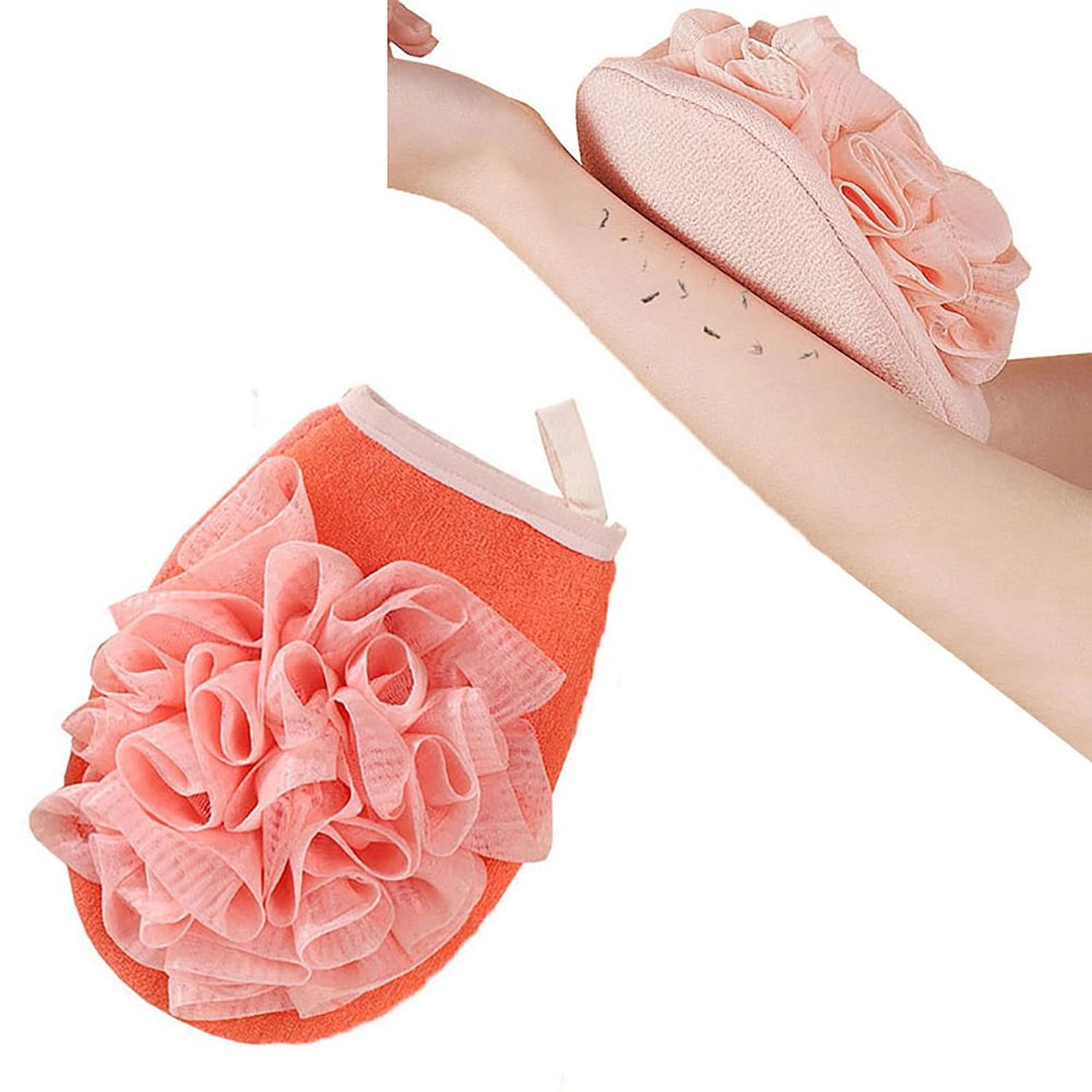 2-in-1 Skin-Friendly Bath Sponge,Exfoliating Body Spa Bath Mitt,Double-Sided Dual-Use Bath Shower Loofah Glove,Double Sided Bath Sponge Gloves,Skin Care for Bathing (Red)