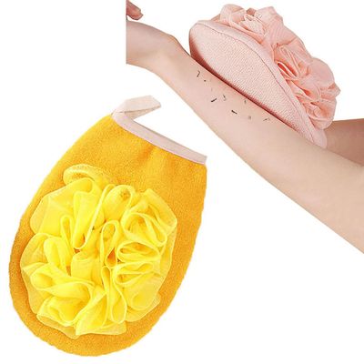 RTcald 2-in-1 Skin-Friendly Bath Sponge,Exfoliating Body Spa Bath Mitt,Double-Sided Dual-Use Bath Shower Loofah Glove,Double Sided Bath Sponge Gloves,Skin Care for Bathing (Yellow)