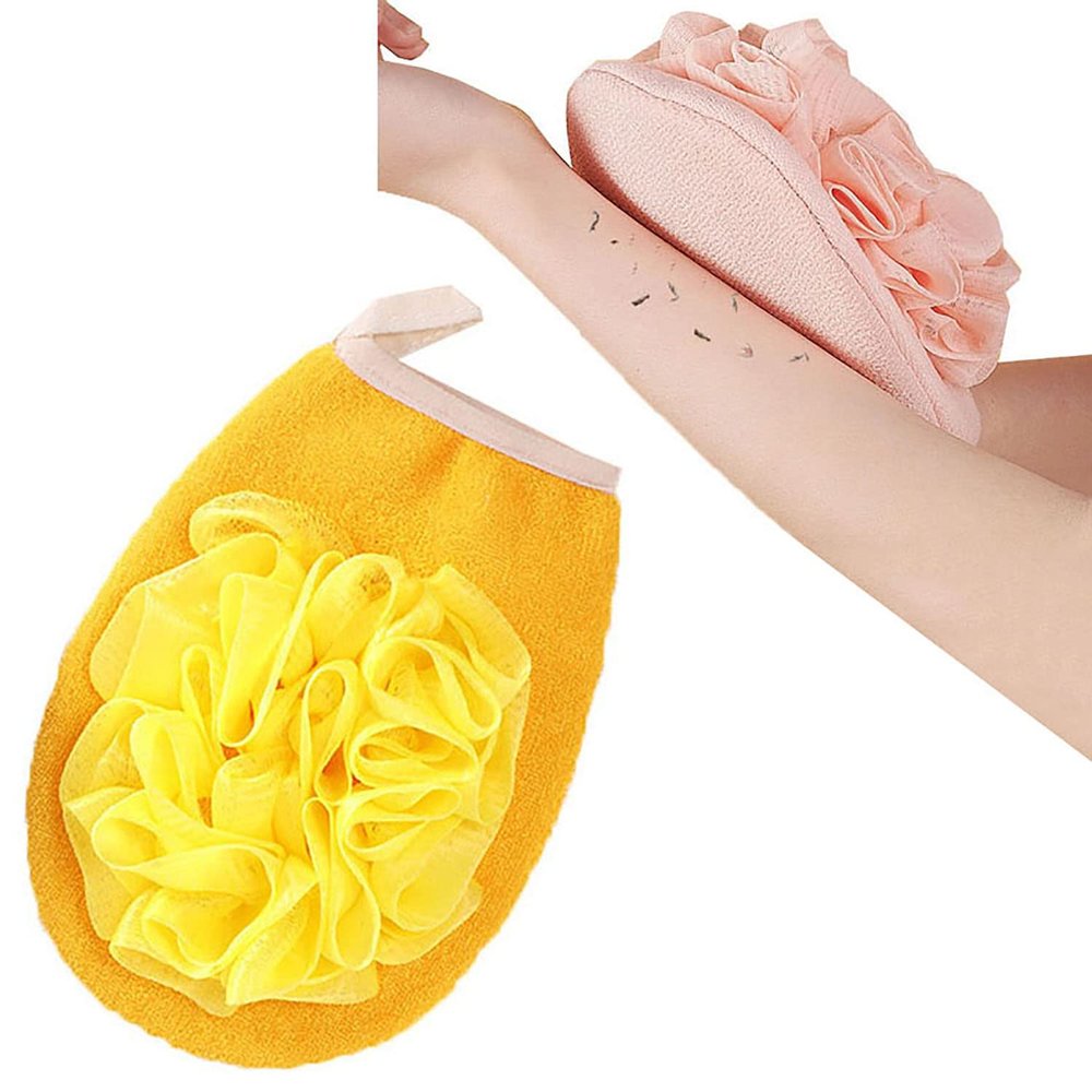 RTcald 2-in-1 Skin-Friendly Bath Sponge,Exfoliating Body Spa Bath Mitt,Double-Sided Dual-Use Bath Shower Loofah Glove,Double Sided Bath Sponge Gloves,Skin Care for Bathing (Yellow)