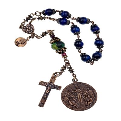 Bless And Heal Me Preaching Jesus Holy Eucharist Blue Tiger Eye Chrysocolla Bronze Chaplet