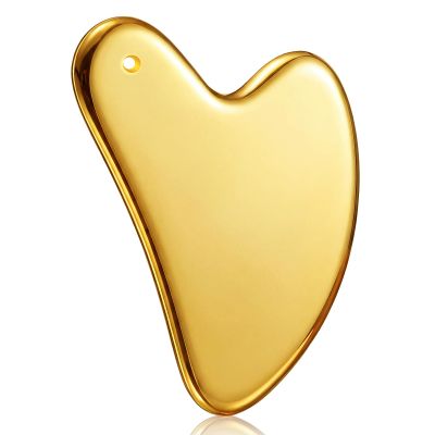 Nuanchu Stainless Steel Gua Sha Facial Tools Metal Guasha Tool for Face Body Jawline Shaper, Double Chin Reducer, Puffiness Reducing, Lymphatic Drainage Massager Skin Care Gift with Pouch(Gold)