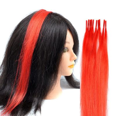 10 Strands/lot Colored I Tip Human Hair Extension For Women Girls Gift Cosplay Dress Up Party Feather Hair Extensions With Micro Beads And Pulling Needle And Pliers (20INCH, Red)
