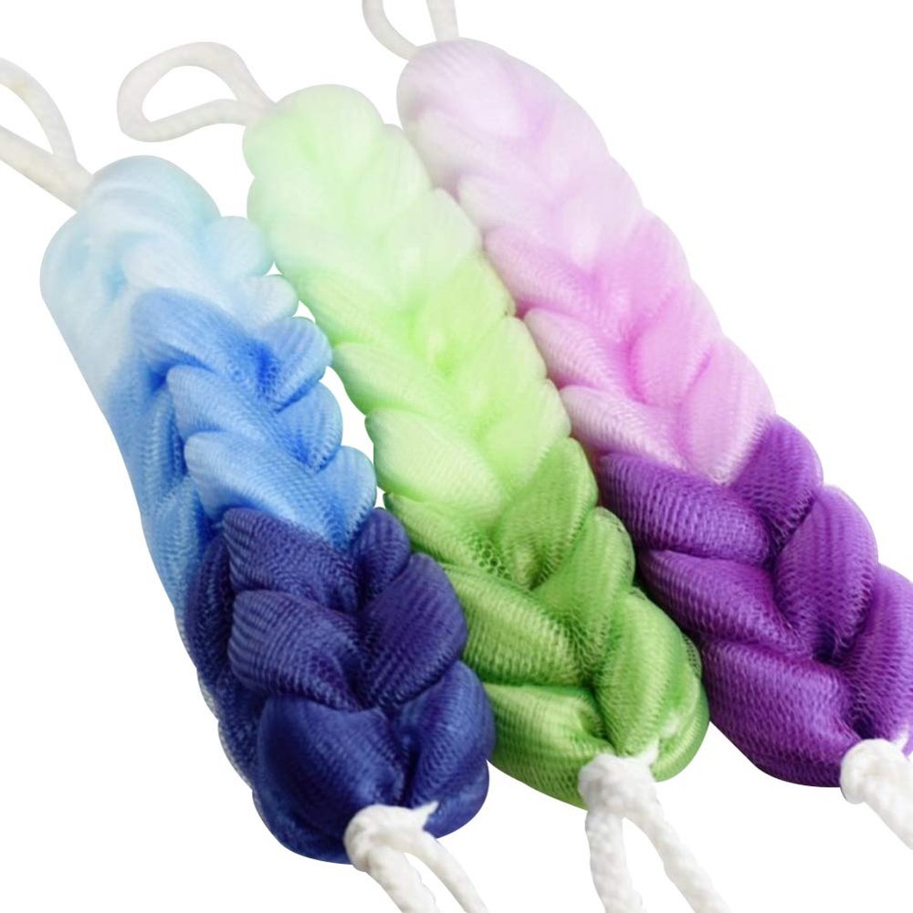 Healifty Long Bath Pouf, Long Stretch Back Sponge with Rope Handles Back Scrubber Bath Shower Mesh Sponge for Men and Women 3PCS Random Color
