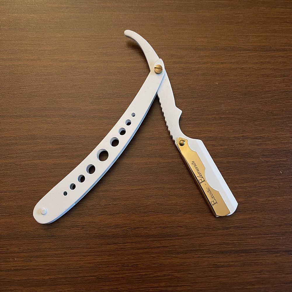 Barber Salon Folding Straight Edge Razor White and Gold Stainless Steel Unisex