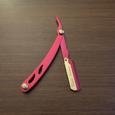 Unisex Pink and Gold Barber Straight Edge Razor Hair Cutting Mustache, Beard, Eyebrows