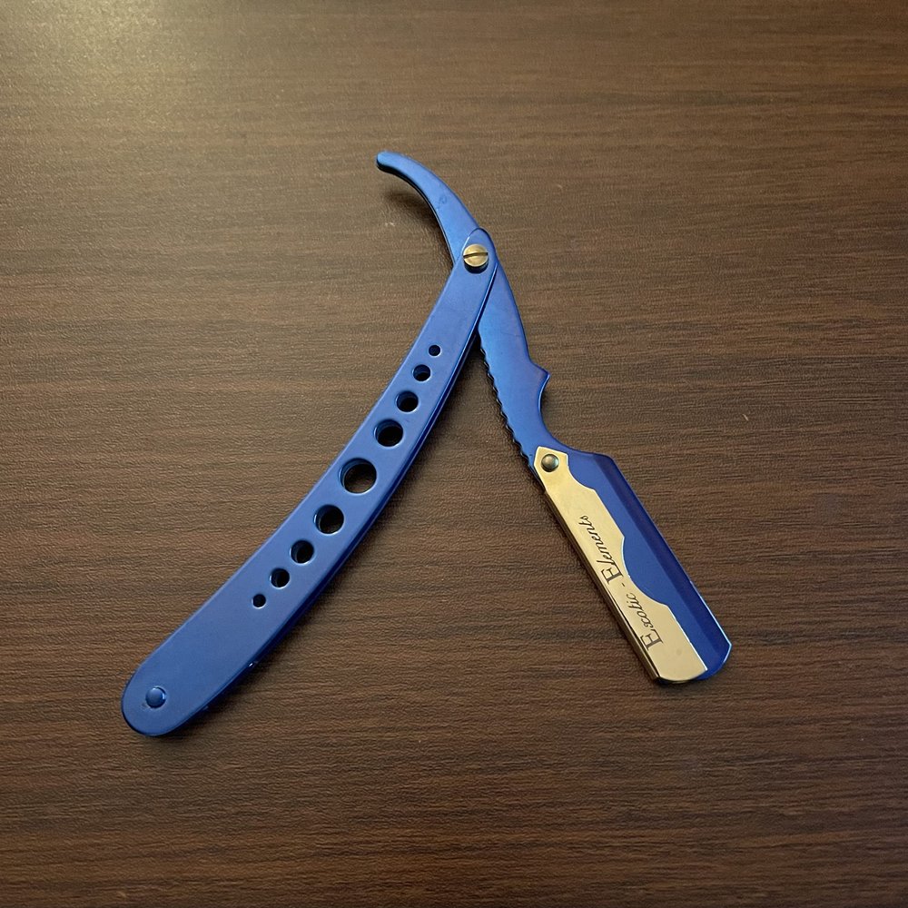 Barber Cool Design Blue and Gold Barber Straight Edge Razor Folding Razor Unisex Hair, Beard, Eyebrows, Mustache