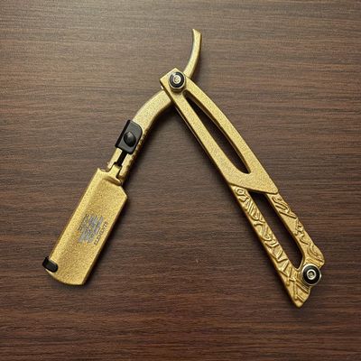 Handmade Barber Straight Edge Razor Gold and Black Stainless Steel Premium Quality Engraving Design