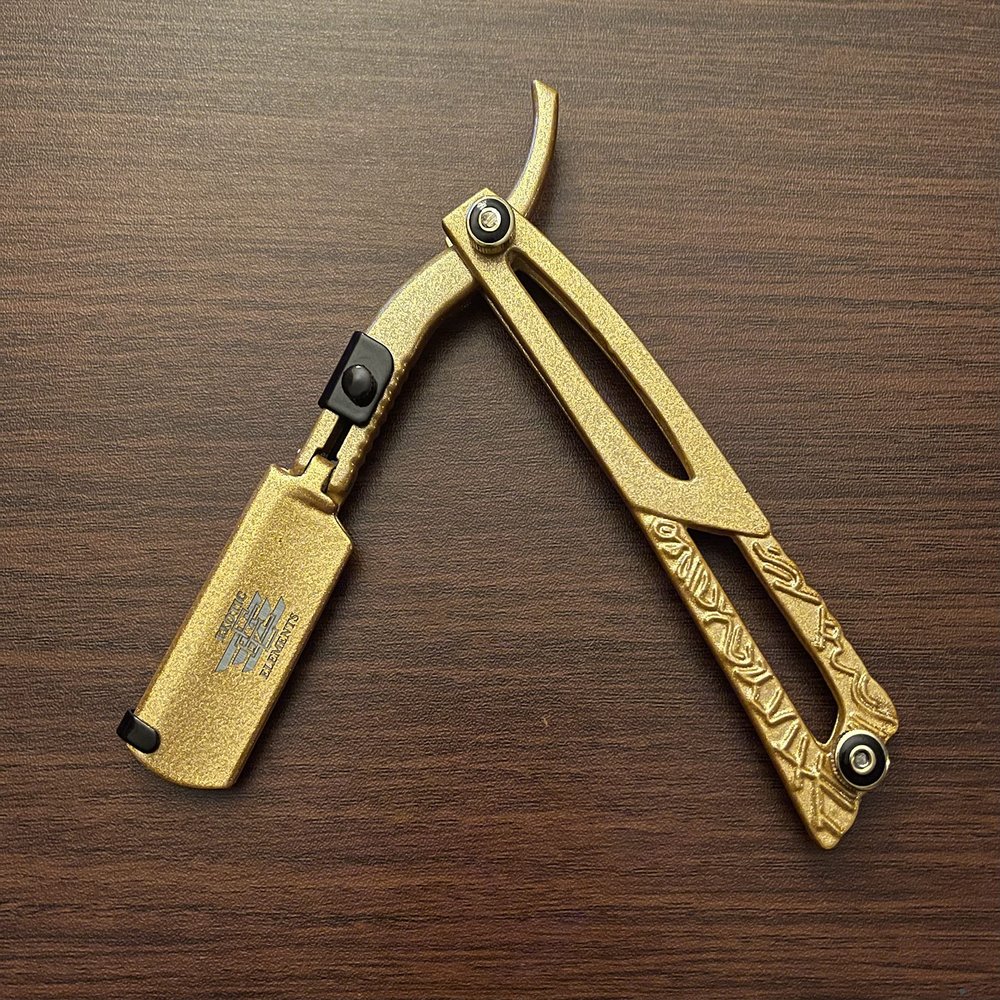 Handmade Barber Straight Edge Razor Gold and Black Stainless Steel Premium Quality Engraving Design