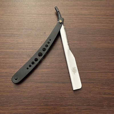 Black Barber Salon Hair Cutting and Grooming Straight Edge Razor Stylish Design Beard, Mustache, Eyebrow