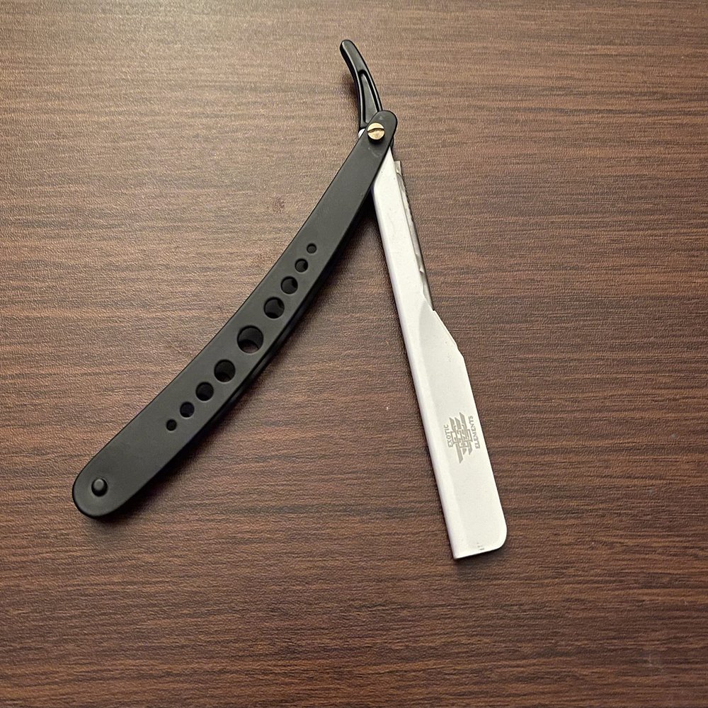 Black Barber Salon Hair Cutting and Grooming Straight Edge Razor Stylish Design Beard, Mustache, Eyebrow