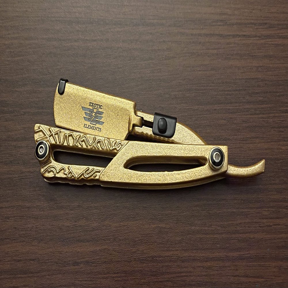 Gold Textured Engraved Premium Barber Shaving and Hair Cutting Straight Edge Razor Gold Dipped