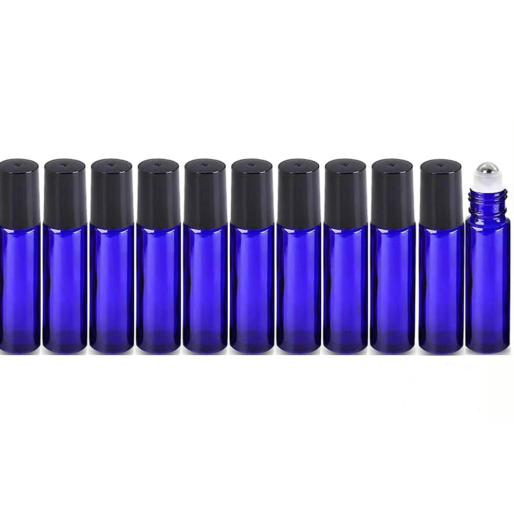 12 Pack 10 ml Essential Oil Glass Roll-on Bottles with Stainless Steel Roller Balls Empty Portable Cobalt Blue Essential Oil Glass Roller Bottles