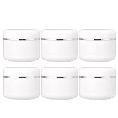 100ml White Silver Edge Plastic Jar with Screw Lid and PP Liner Empty Portable Refillable Storage Lotion Cosmetic Container and DIY Sample (50Pack)